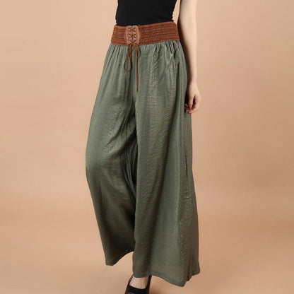 Pantalones anchos de lino y algodón para mujer