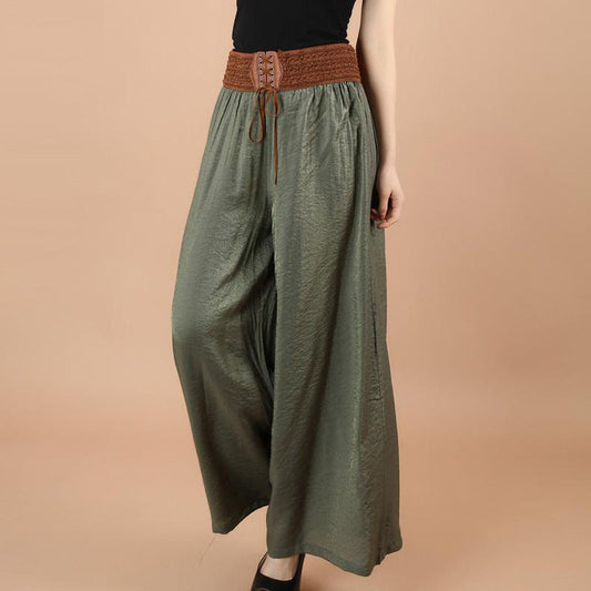 Pantalones anchos de lino y algodón para mujer