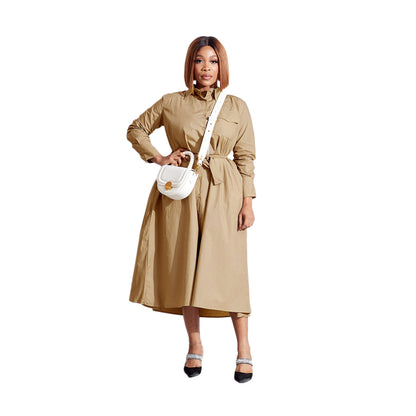Women Casual Solid Color Long Sleeve Dress