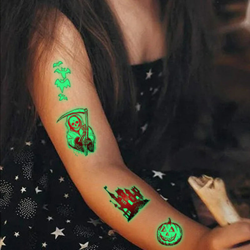 Ensemble de tatouages temporaires lumineux pour enfants, autocollants et décorations d'Halloween