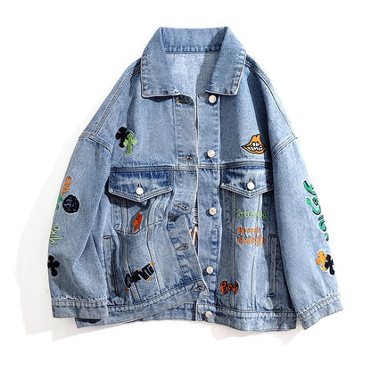 Chaqueta vaquera bordada con letras creativas a la moda para mujer