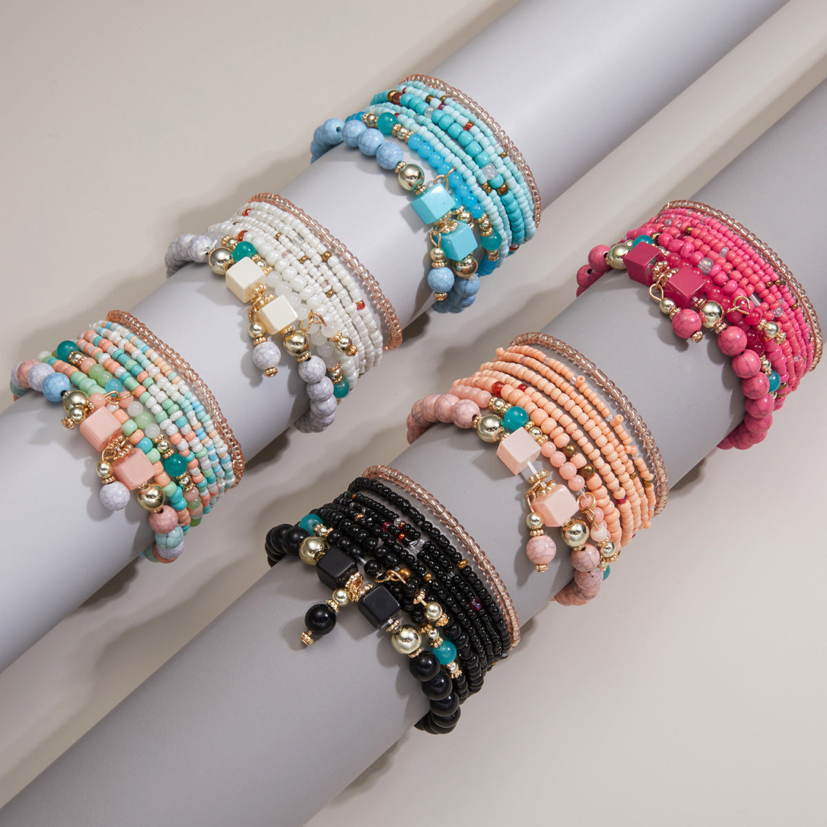 Conjunto de pulseras de cuentas multicapa bohemias para mujer