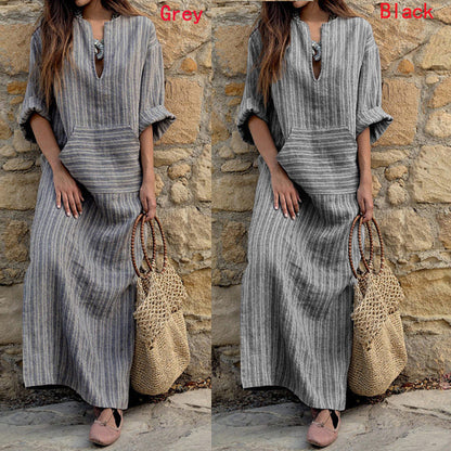 Vestido largo informal de lino y algodón de moda de verano para mujer