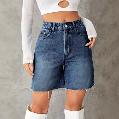 Pantalones cortos vaqueros de cintura alta informales de moda para mujer con algodón y poliéster