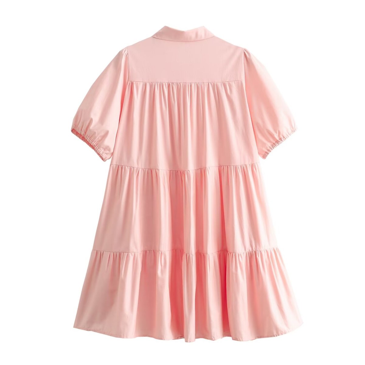 Women Casual Solid Color Lapel Short Sleeve Dress