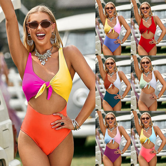 Women Summer Vacation Color Blocking Triangle Swimsuit