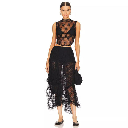 Women Fashion Irregular Lace High Waist Skirt