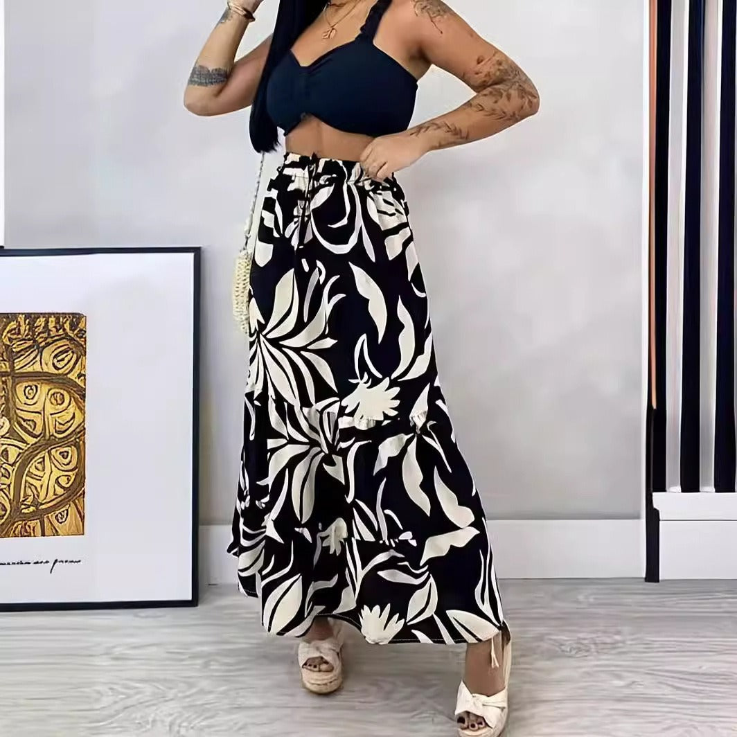Falda de cintura alta con estampado floral informal de moda para mujer