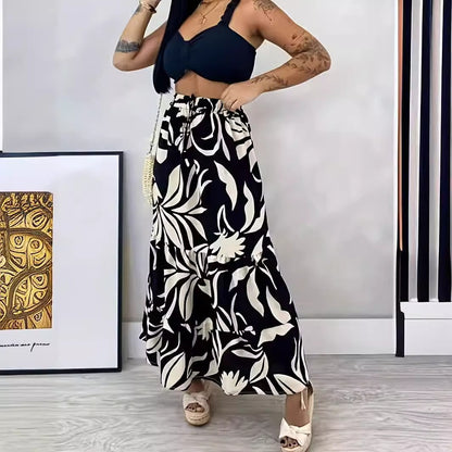 Falda de cintura alta con estampado floral informal de moda para mujer