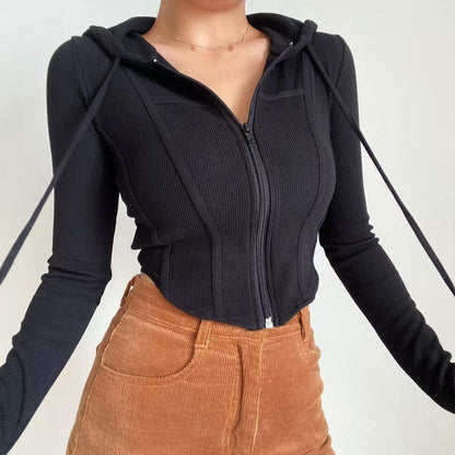 Veste de sport à capuche pour femme, en nylon et élasthanne