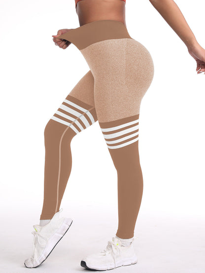 Pantalones de yoga deportivos ajustados de cintura alta a rayas para mujer