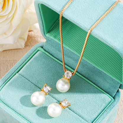 Conjunto de collar y pendientes con perlas de circonita elegantes a la moda para mujer