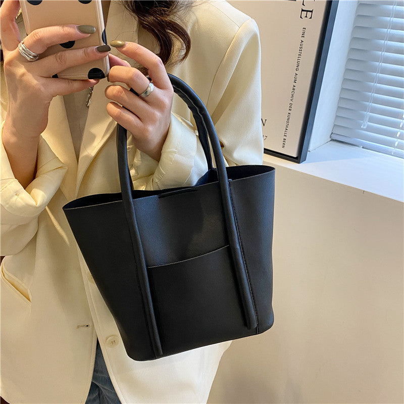 Bolso de mano informal de gran capacidad para mujer, de color liso, estilo urbano, de PU.