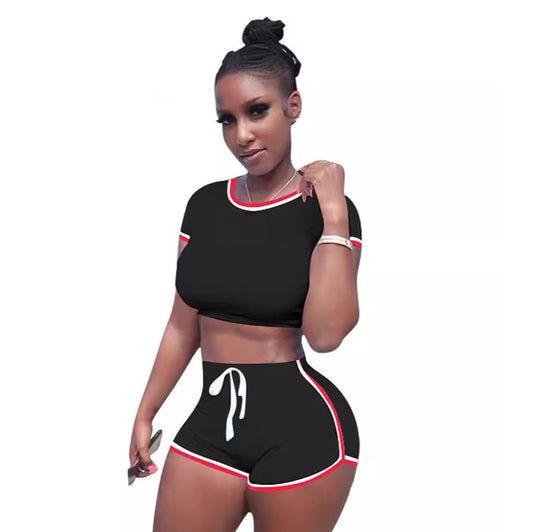 Women Fashion Casual Contrast Color T-Shirt Set