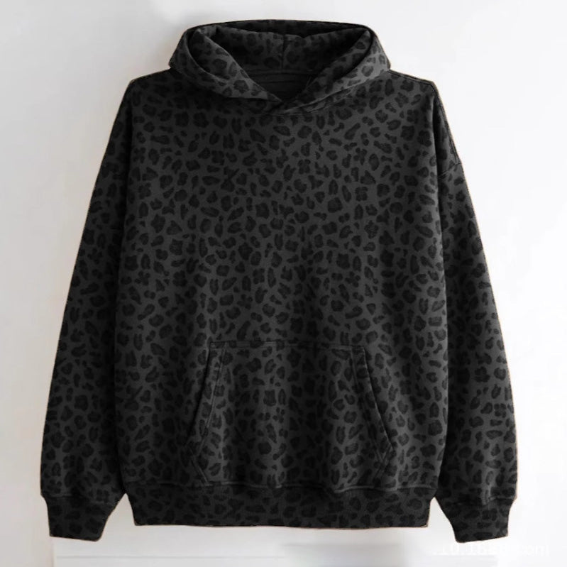 Women Casual Leopard Pattern Long-Sleeve Hoodie