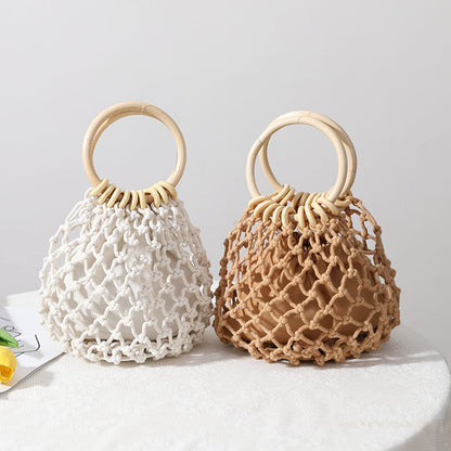 Bohemian Holiday Beach Woven Straw Tote Bag