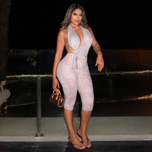 Combinaison dos nu à lacets et imprimé sexy pour femme