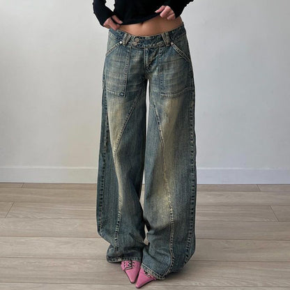 Vaqueros holgados de pierna ancha vintage para mujer de calle