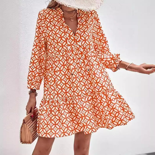 Vestido casual de manga larga con estampado para mujer