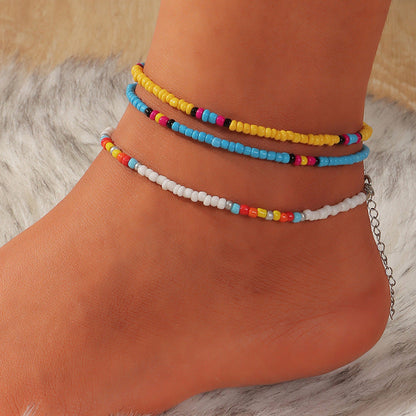 Conjunto de tobilleras con mini cuentas multicolores bohemias