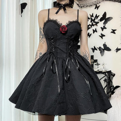 Robe gothique en polyester avec coutures en dentelle pour femme