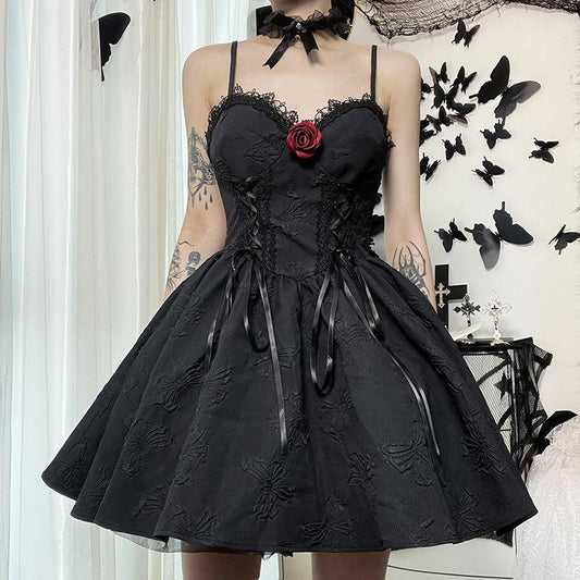 Gothic Women Fashion Lace Stitching Dress Polyester