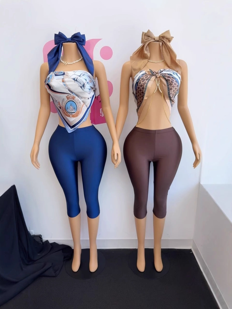 Women Fashion Sexy Printed Tube Top and Tight Pants Set