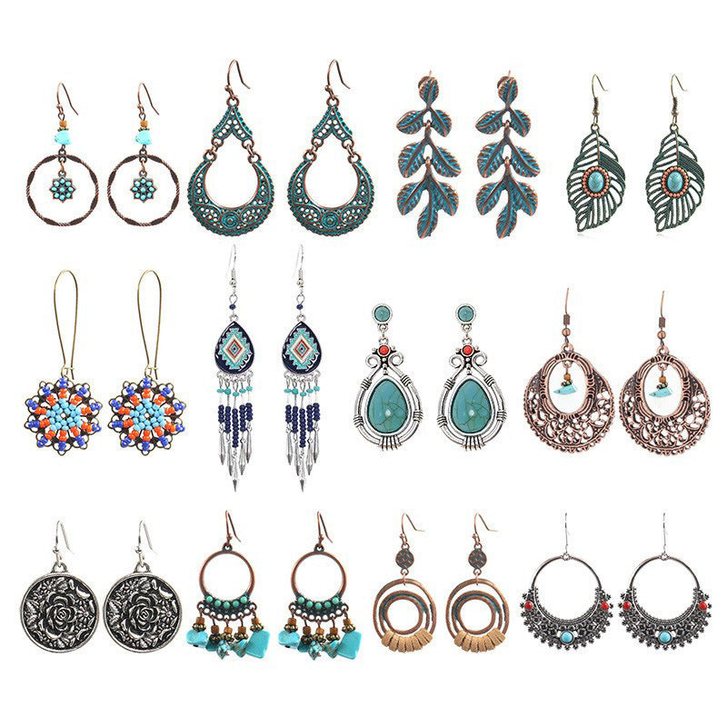 Boucles d'oreilles bohèmes vintage en forme de goutte turquoise