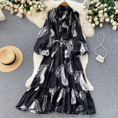 Vestido elegante bohemio con estampado de leopardo, hojas y cachemira floral vintage