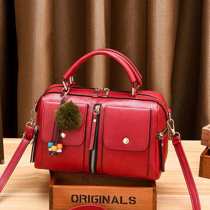 Bolso de mano informal de piel sintética con cremallera para mujer, color liso