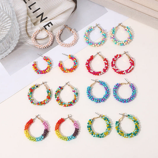 Boucles d'oreilles rondes en perles de verre de style bohème pour femmes