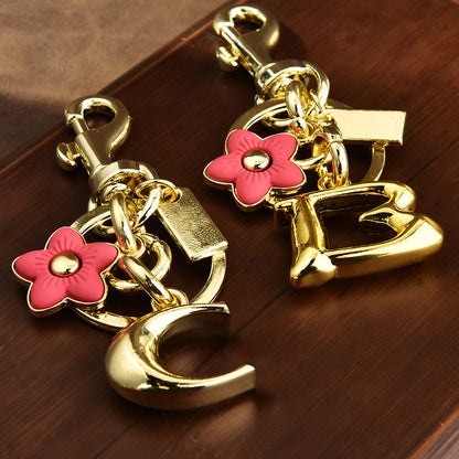 Women Fashion Cute Floral Letter Pendant Keychain