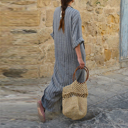 Robe longue décontractée en coton et lin pour femme