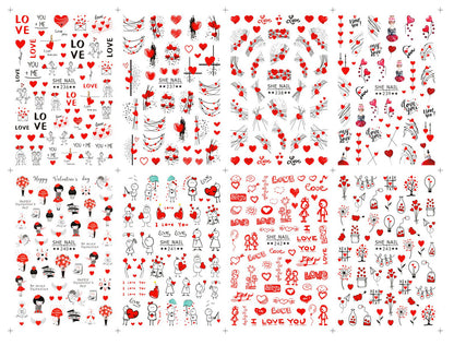 Pegatinas de uñas con diseño de amor para San Valentín