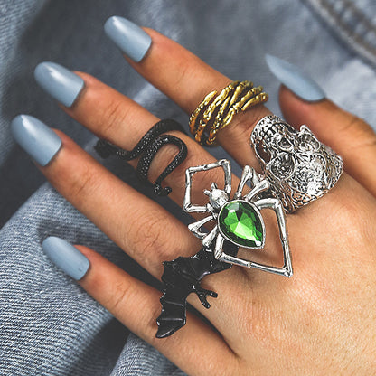 Bagues midi vintage en pierres précieuses vertes pour femme, style Halloween
