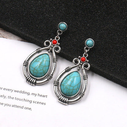 Boucles d'oreilles pendantes creuses en turquoise bohème pour femme