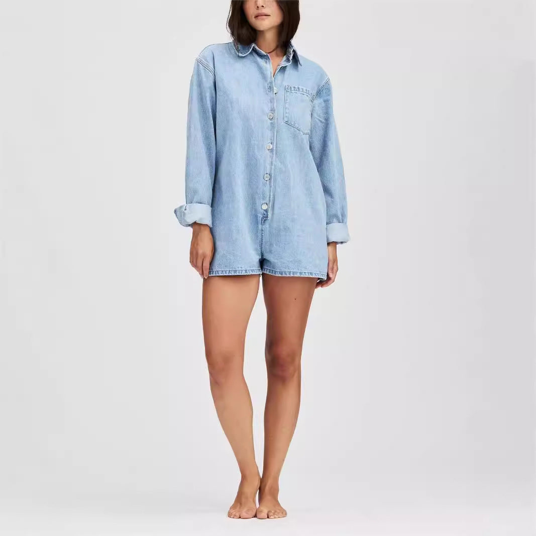 Combinaison en jean décontractée à manches longues pour femme