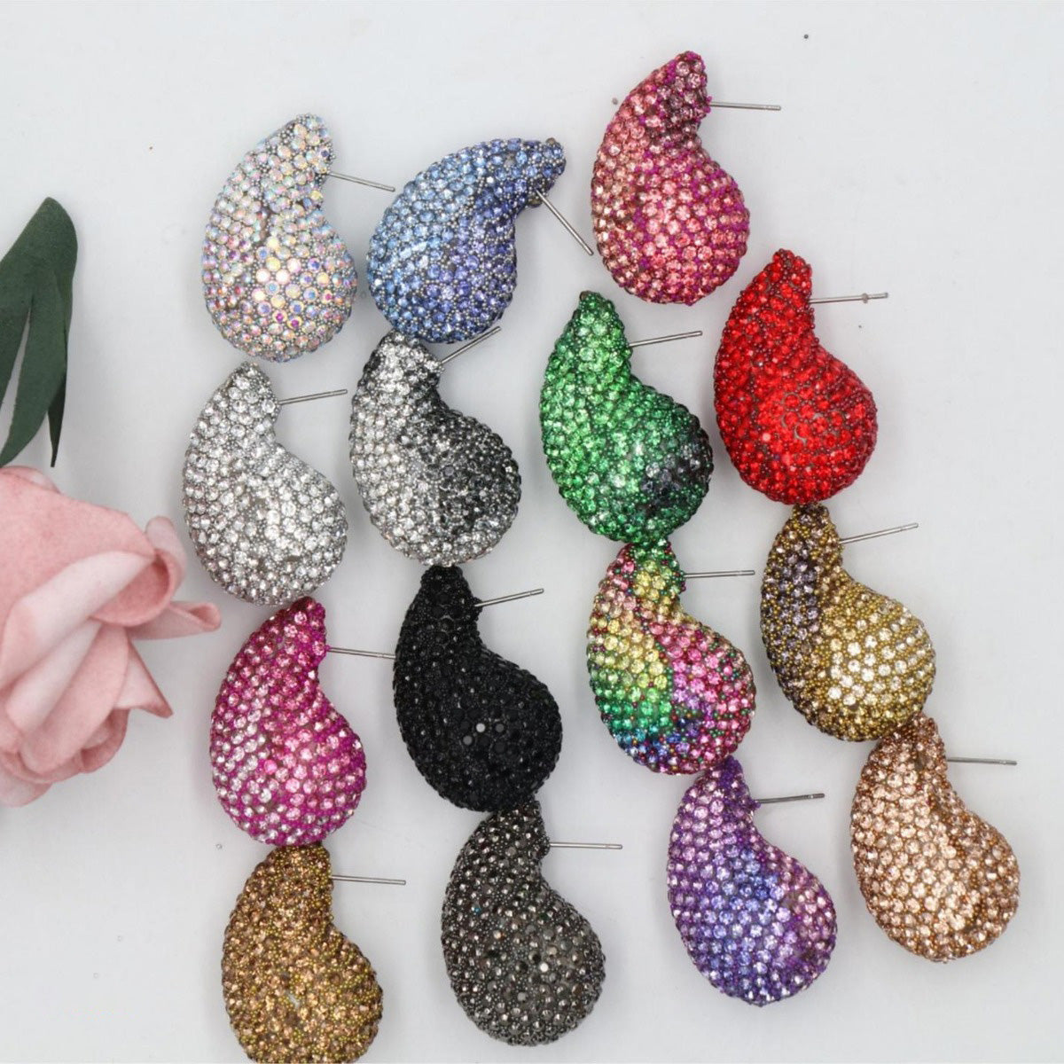 Women Fashion Simple Zircon Water-Drop Earrings