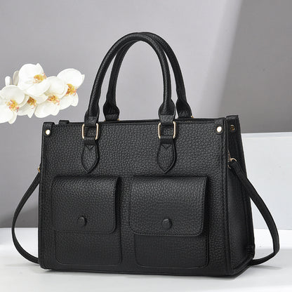 Bolso de mano informal de color liso con doble bolsillo para mujer