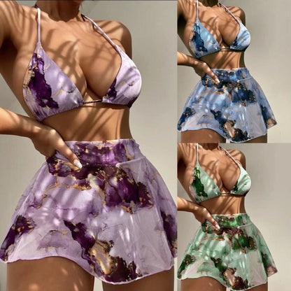 Ensemble bikini tie-dye sexy pour femme, vacances d'été