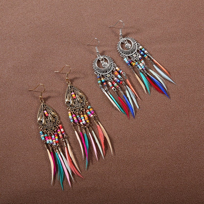 Bohemian Ethnic Style Retro Tassel Feather Earrings