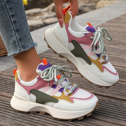 Women Casual Contrast Color Platform Sneakers