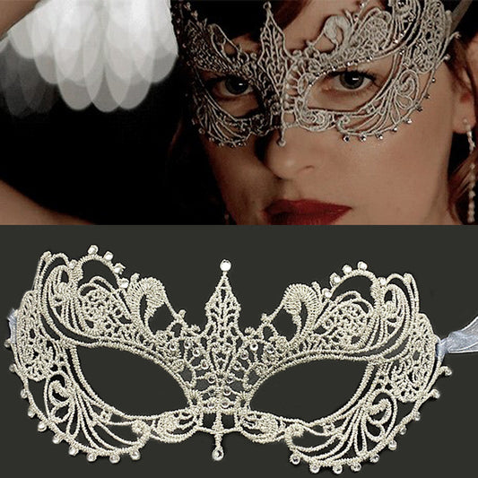 Máscara de media cara de encaje con diamantes para mujer para Halloween