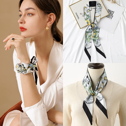 Pañuelo de seda con estampado floral chic de primavera para mujer