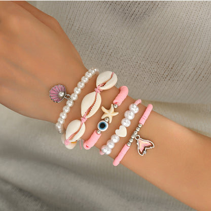 Summer Ocean Wind Shell Starfish Sea Bracelet 5 Piece Set