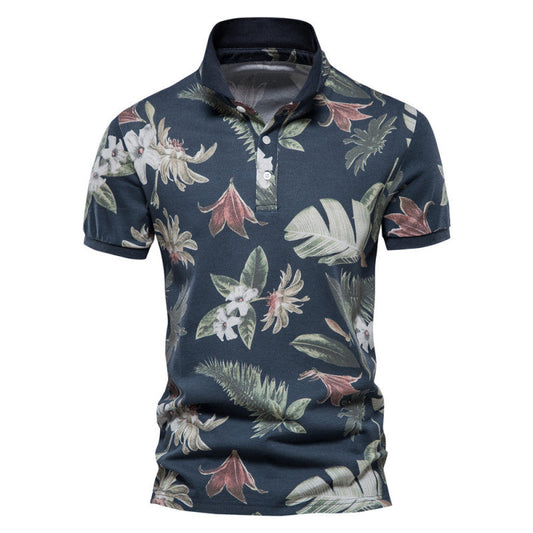 Summer Vacation Leaf Floral Printed Polo Shirt