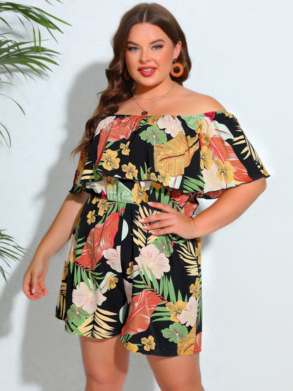 Women Fashion Casual Plus Size Floral-Print Rompers