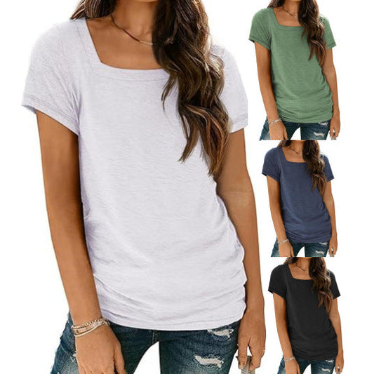 Camiseta informal de verano para mujer, con cuello cuadrado, color liso y sin mangas