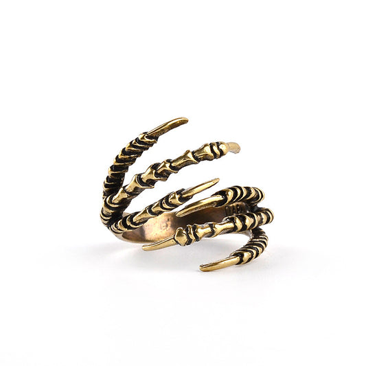 Anillo de metal abierto con garra de águila retro para Halloween para hombre