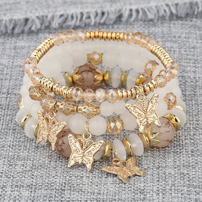 Bohemian Multi-Layer Beaded Butterfly Pendant Bracelet